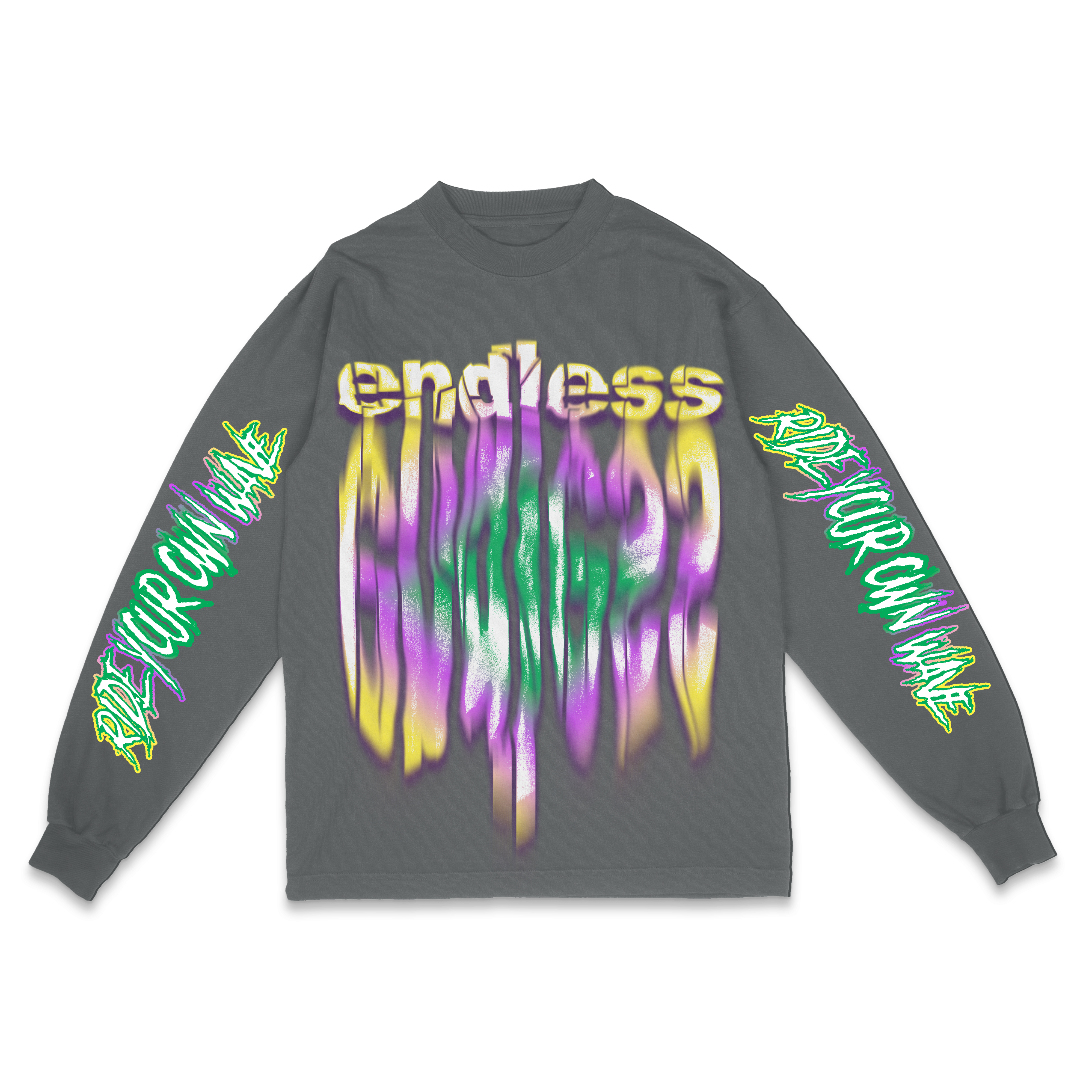 Mardi Gras "Endless" v3 Tee (Grey, Front)